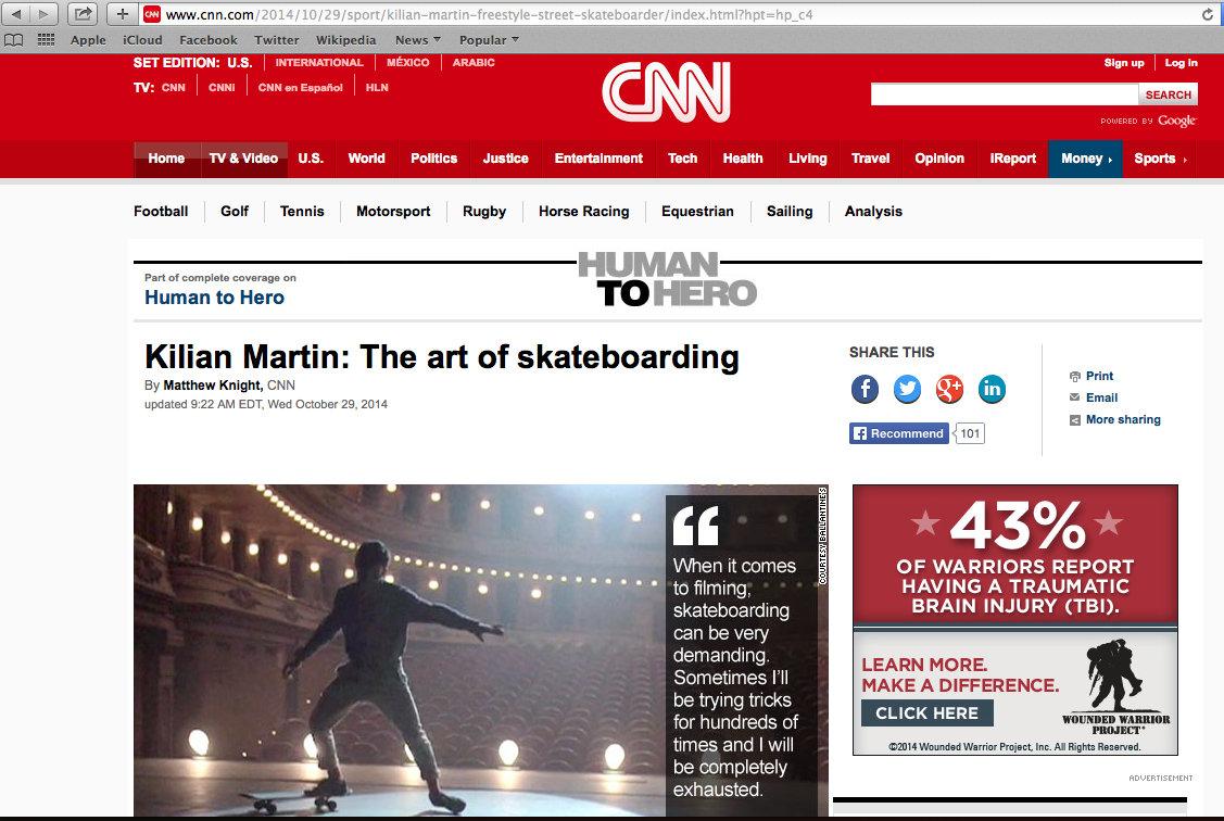 CNN International Human to Hero.  Kilian Martin: The art of skateboarding.